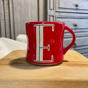 *EUC* Anthropologie Letter "E" - Initial Monogram -Red- Hand Painted Mug- 14 oz